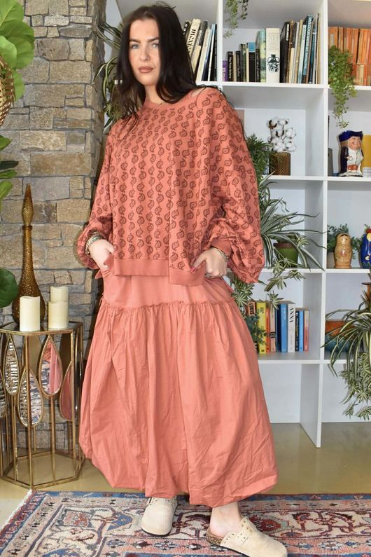 Paloma Bubble Hem Layering Dress Indian Red